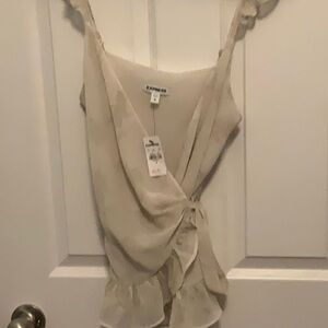 Express Beige Ruffle Strap Dress